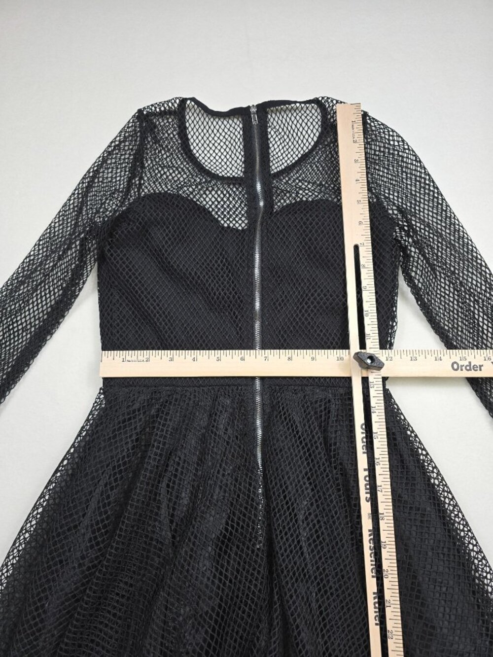 Weasel Wear XS Drastik Black Fishnet Mesh Ruffle Dress Long-Sleeve - Picture 4 of 5